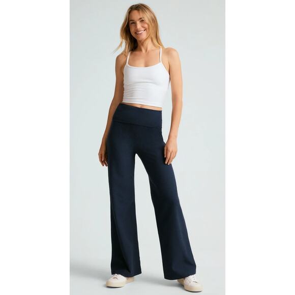 Beyond Yoga Navy Foldover Wide Leg Yoga Pants - Picture 1 of 7
